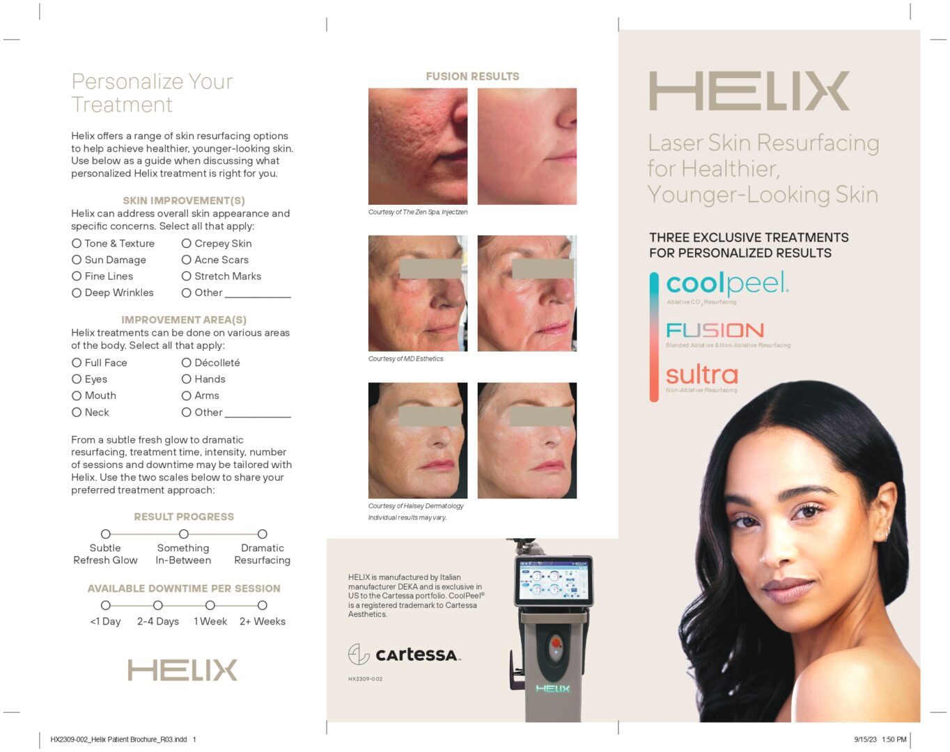 A brochure of helix facial aesthetics