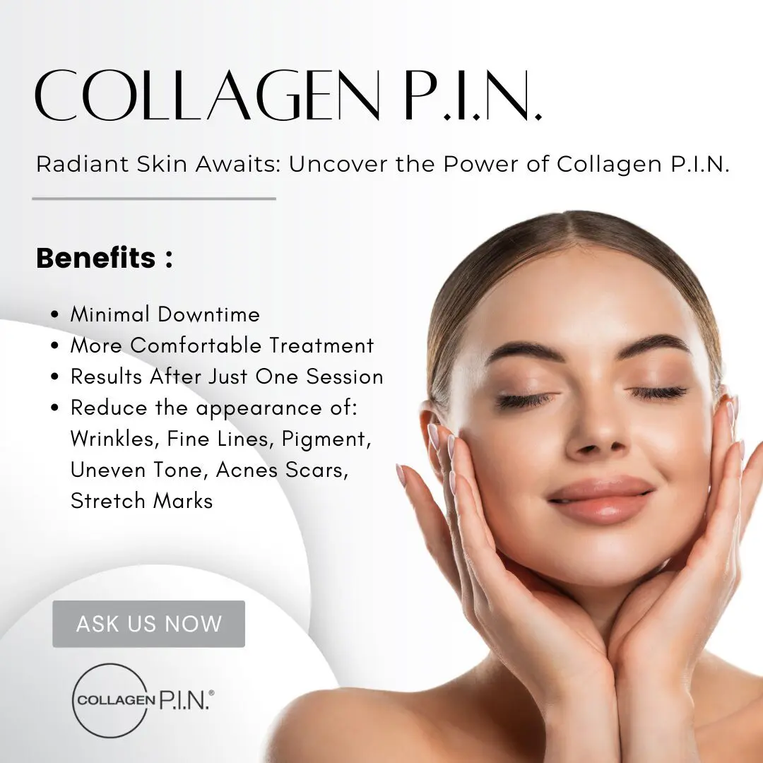 Collagen P.I.N poster with a woman touching her face